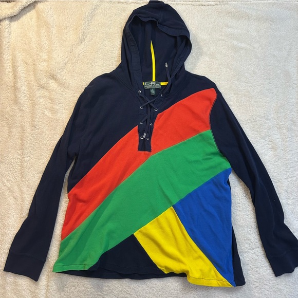 Ralph Lauren Navy and Yellow Lace-Up Hoodie - Picture 2 of 4